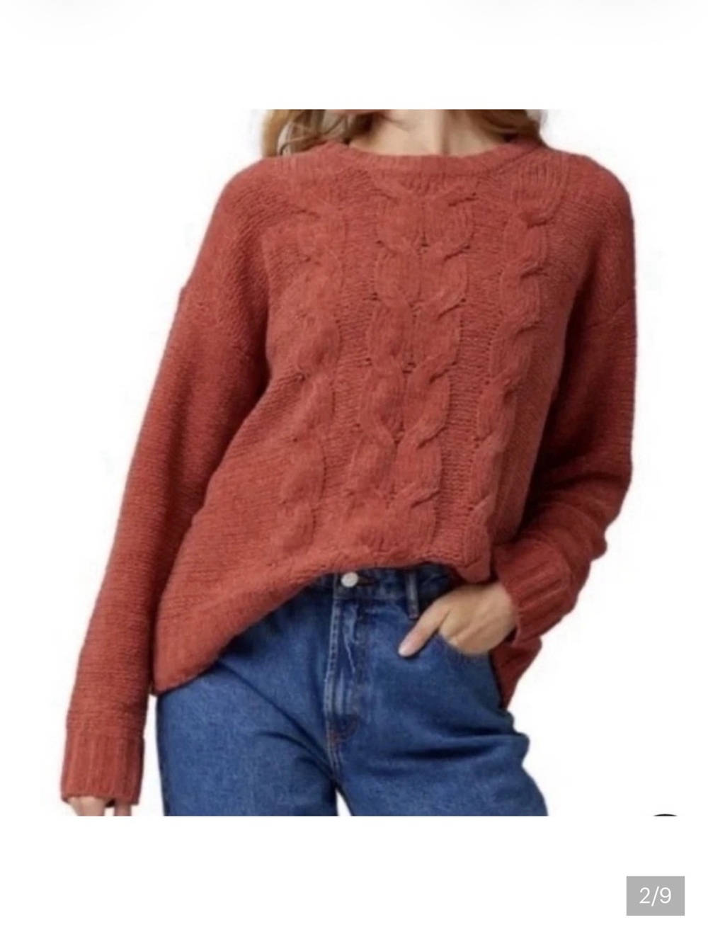 American Eagle Outfitters Rust Cable Knit Crewneck Sweater